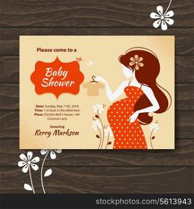 Vintage baby shower invitation with beautiful pregnant woman