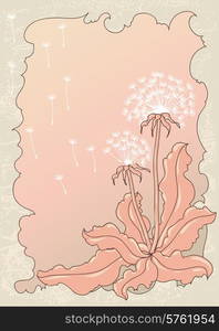 Vintage background with dandelions. Vector grunge card.