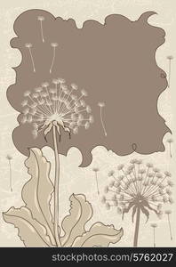 Vintage background with dandelions. Vector grunge card.