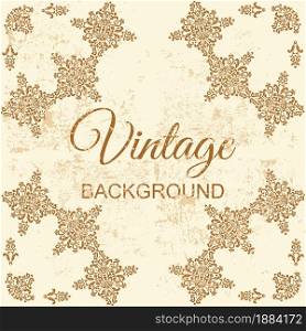 Vintage background with grunge texture in beige color. Vector template with grunge and ornament for design of invitation cards, labels, certificate or banner. Computer graphics.. Vintage background with grunge texture in beige