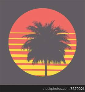 Vintage background with palm tree silhouette illustration.