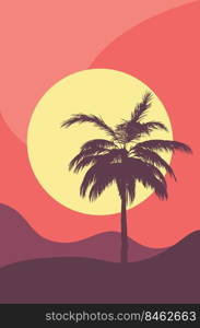 Vintage background with palm tree silhouette illustration.