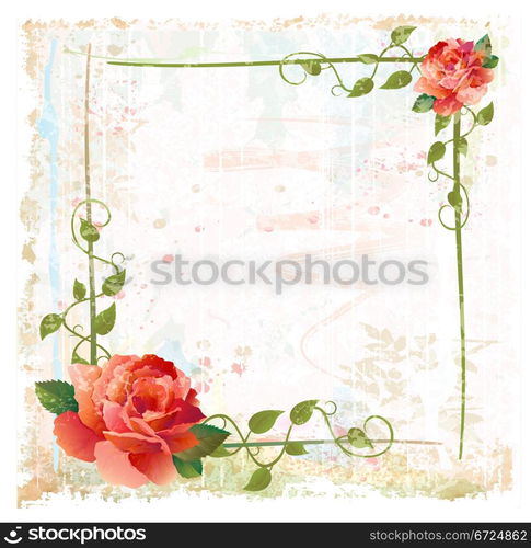 vintage background with red roses and ivy