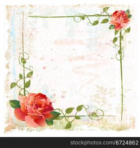 vintage background with red roses and ivy