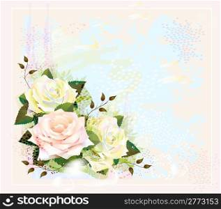 Vintage background with roses. Imitation of watercolor painting