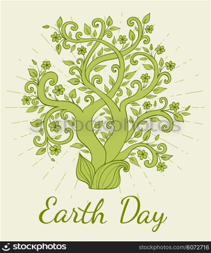 Vintage background with tree for Earth Day. Vector illustration.