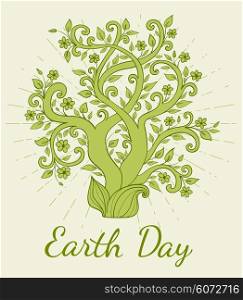 Vintage background with tree for Earth Day. Vector illustration.