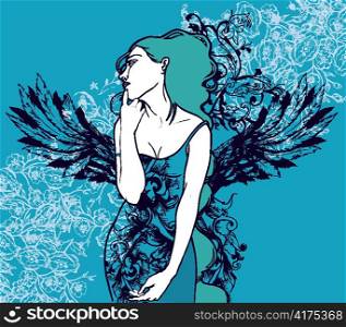 vintage background with woman vector illustration