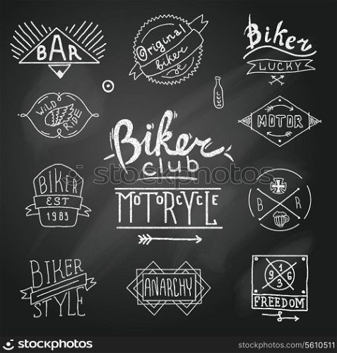 Vintage badge biker motor emblem in sketch style on chalk board vector illustration