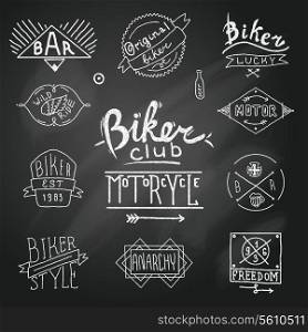 Vintage badge biker motor emblem in sketch style on chalk board vector illustration