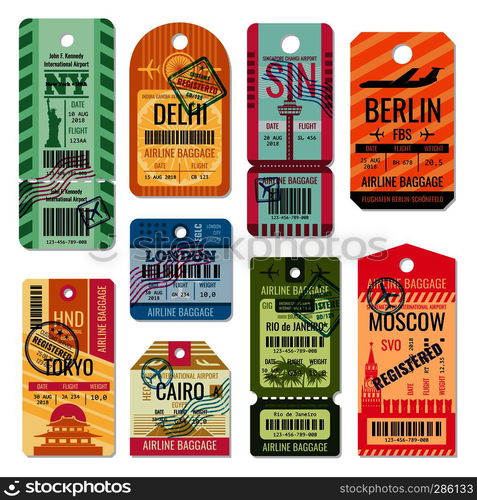 Vintage baggage tags and luggage labels vector set. Baggage tag and ...