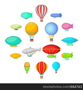 Vintage balloons icons set. Cartoon illustration of 16 vintage balloons vector icons for web. Vintage balloons icons set, cartoon style