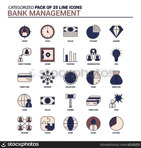 Vintage Bank Management Icon set - 25 Flat Line icon set
