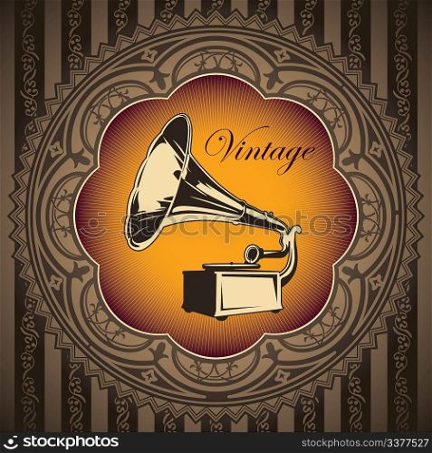 Vintage banner with old gramophone