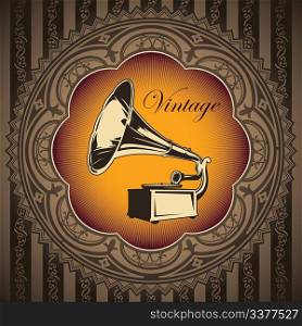Vintage banner with old gramophone
