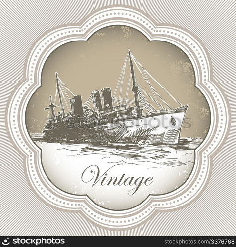 Vintage banner with old ship