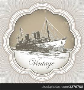 Vintage banner with old ship