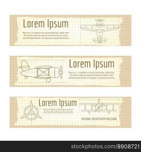 Vintage banners set with planes structure. Vintage banners set with planes structure on the notebook pages. Vector illustration