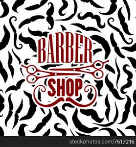 Vintage barbershop icon with scissors and thin curled mustaches below. Great for hairdressing salon, beauty parlor, fashion theme design . Barbershop symbol with scissors and moustaches