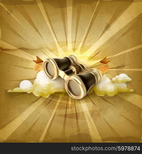 Vintage binoculars, old style vector background