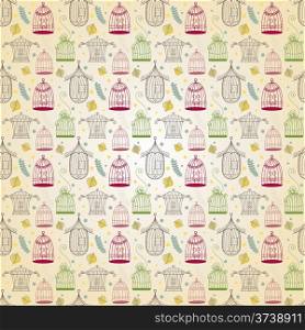 Vintage birdcages collection. Pattern background. Vector wallpaper.