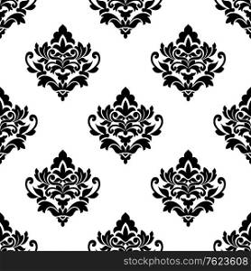 Vintage black and white repeat floral arabesque pattern in a seamless vector design suitable for damask style fabric and wallpaper