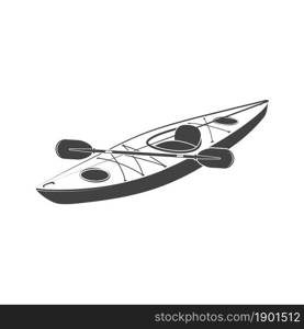 Vintage black kayak with paddle on white background. Vector illustration. Equipment for camping, kayaking, hiking, traveling. Retro kayak isolated on the white. Vintage black kayak with paddle on white background. Vector illustration. Equipment for camping, kayaking, hiking, traveling. Retro kayak isolated on the white.