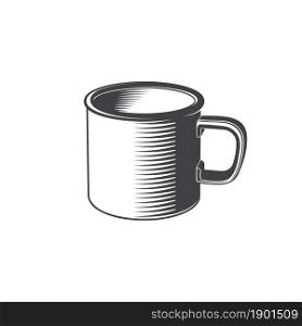 Vintage black metal mug on white background. Vector illustration. Equipment for camping, climbing, hiking, traveling. Retro camping cup isolated on the white. Vintage black metal mug on white background. Vector illustration. Equipment for camping, climbing, hiking, traveling. Retro camping cup isolated on the white.
