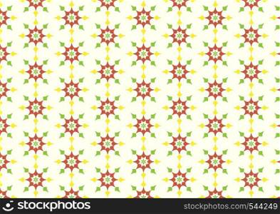Vintage blossom and abstract arrow shape or star pattern on light yellow background. Classic and sweet star seamless pattern style for love and cute design