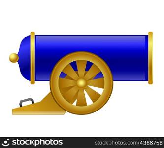 Vintage blue gun. Color image of medieval gun on a white background. Cartoon style. The &#xA;subject of war and aggression. Stock vector illustration