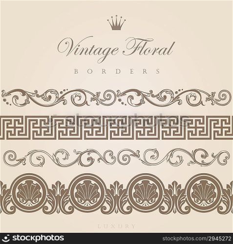 Vintage borders vector design elements collection. Floral ornament. Flourish pattern abstract. Retro style. Decor old style.