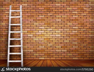 Vintage brick wall background with wooden ladder. Vector