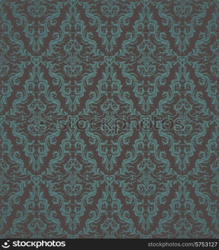 Vintage Brown And Blue Seamless Floral Pattern Ornament With Clipping Mask