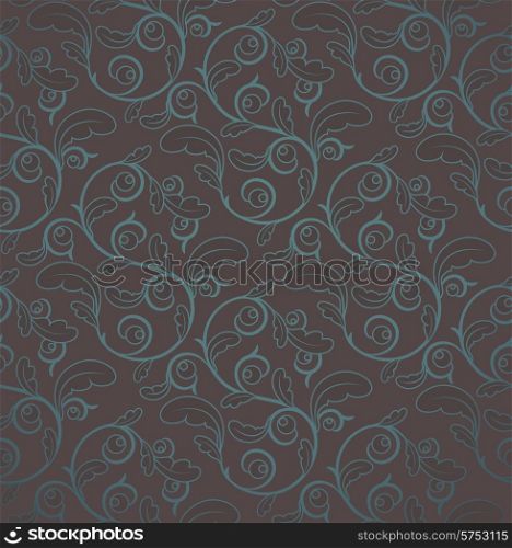 Vintage Brown And Blue Seamless Floral Pattern With Clipping Mask