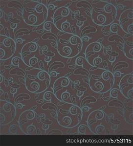Vintage Brown And Blue Seamless Floral Pattern With Clipping Mask