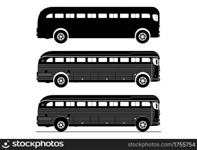 Vintage bus silhouettes. Side view. Flat vector.