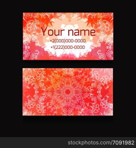 Vintage business card with a tribal floral pattern and watercolor splashes for your business. Vintage business card with a tribal floral pattern and watercol