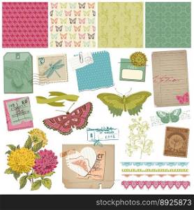 Vintage butteflies and flowers vector image