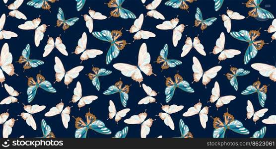 Vintage butterfly seamless pattern design on dark blue background vector illustration