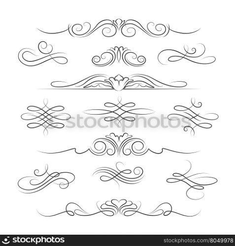 Vintage calligraphic ornate page decoration elements and dividers for invitations, greeting cards and banners. Vector illustration