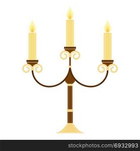 Vintage Candelabrum Isolated. Vector illustration of vintage candelabrum isolated on white background. Candelabra in flat style. Glowing candles in chandelier.