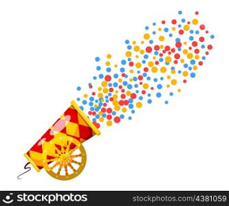 Vintage Cannon. Cartoon style. Image of an old cannon, which shoots the confetti. Weapons &#xA;of war and aggression. Stock vector illustration