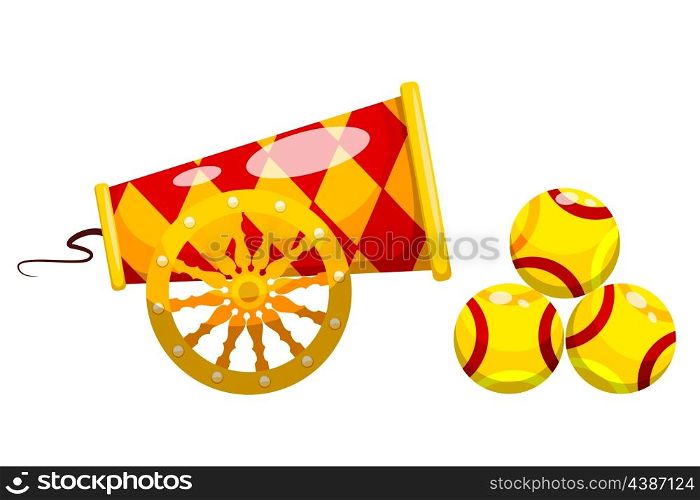 Vintage Cannon. Cartoon style. Image of an old gun with nuclei. Weapons of war and &#xA;aggression. Stock vector illustration