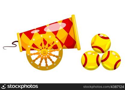 Vintage Cannon. Cartoon style. Image of an old gun with nuclei. Weapons of war and &#xA;aggression. Stock vector illustration
