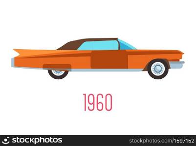 Vintage car, retro vehicle of 60s, 1960s transport isolated model icon vector. Transportation and automobile industry evolution stage, motorcar historical symbol. Classic auto rarity, mechanic system. Retro car of 1960s, vintage vehicle isolated icon
