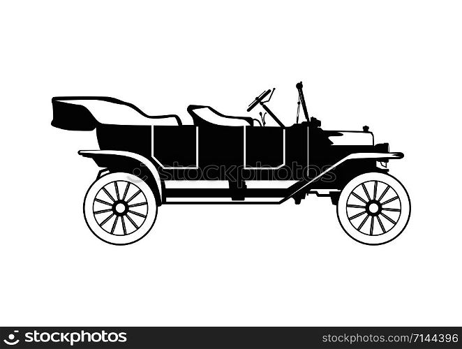Vintage car. Silhouette of an old touring car. Side view. Flat vector.