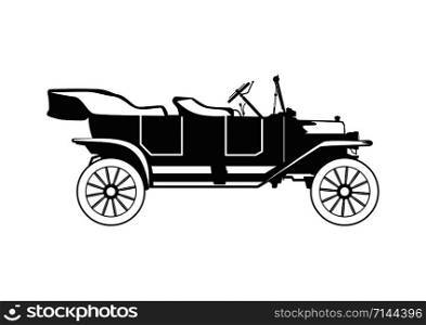 Vintage car. Silhouette of an old touring car. Side view. Flat vector.