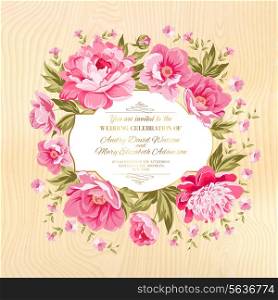 Vintage card design with flowers and petals over wooden texture Vector illustration.