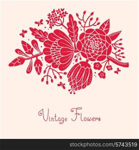 Vintage card with a blossoming branch. Vector illustration.