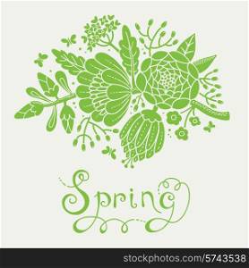 Vintage card with a blossoming branch. Vector illustration.
